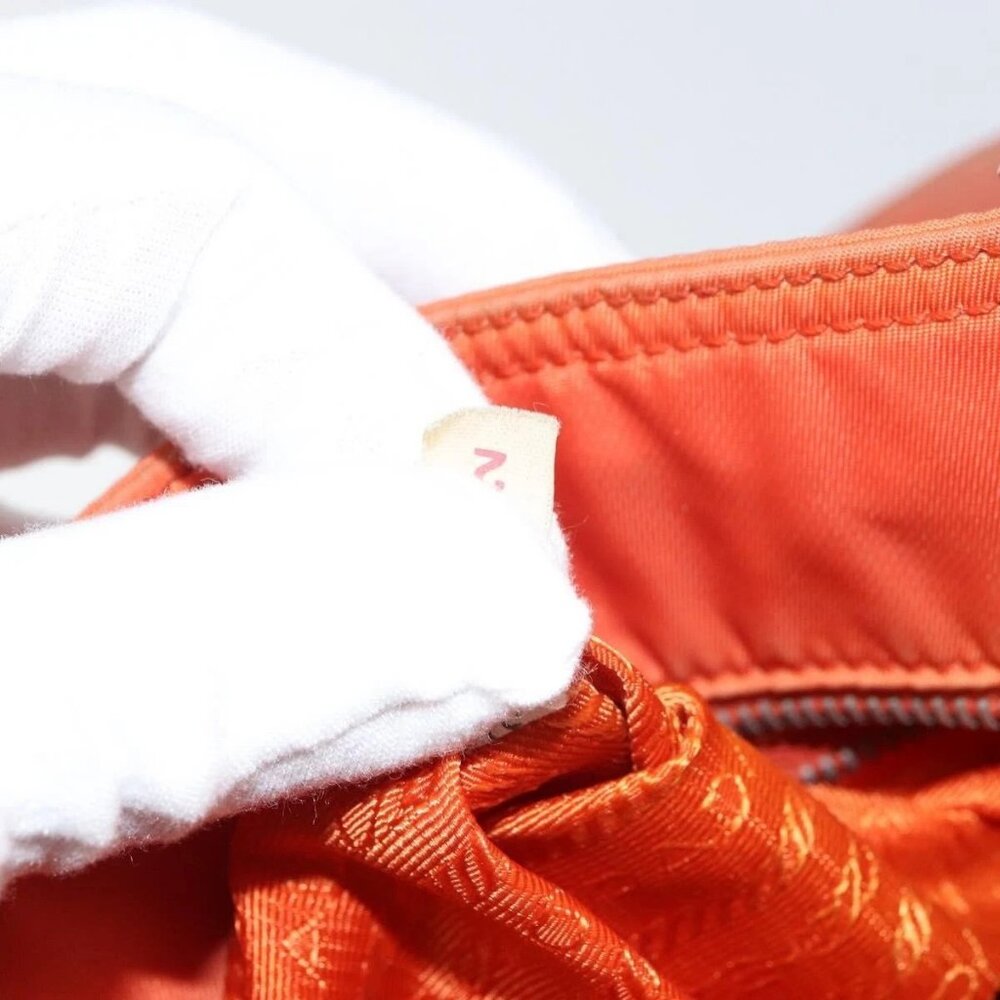 PRADA Tote Bag Nylon Leather Orange Silver Auth gh1423 - Picture 2 of 15